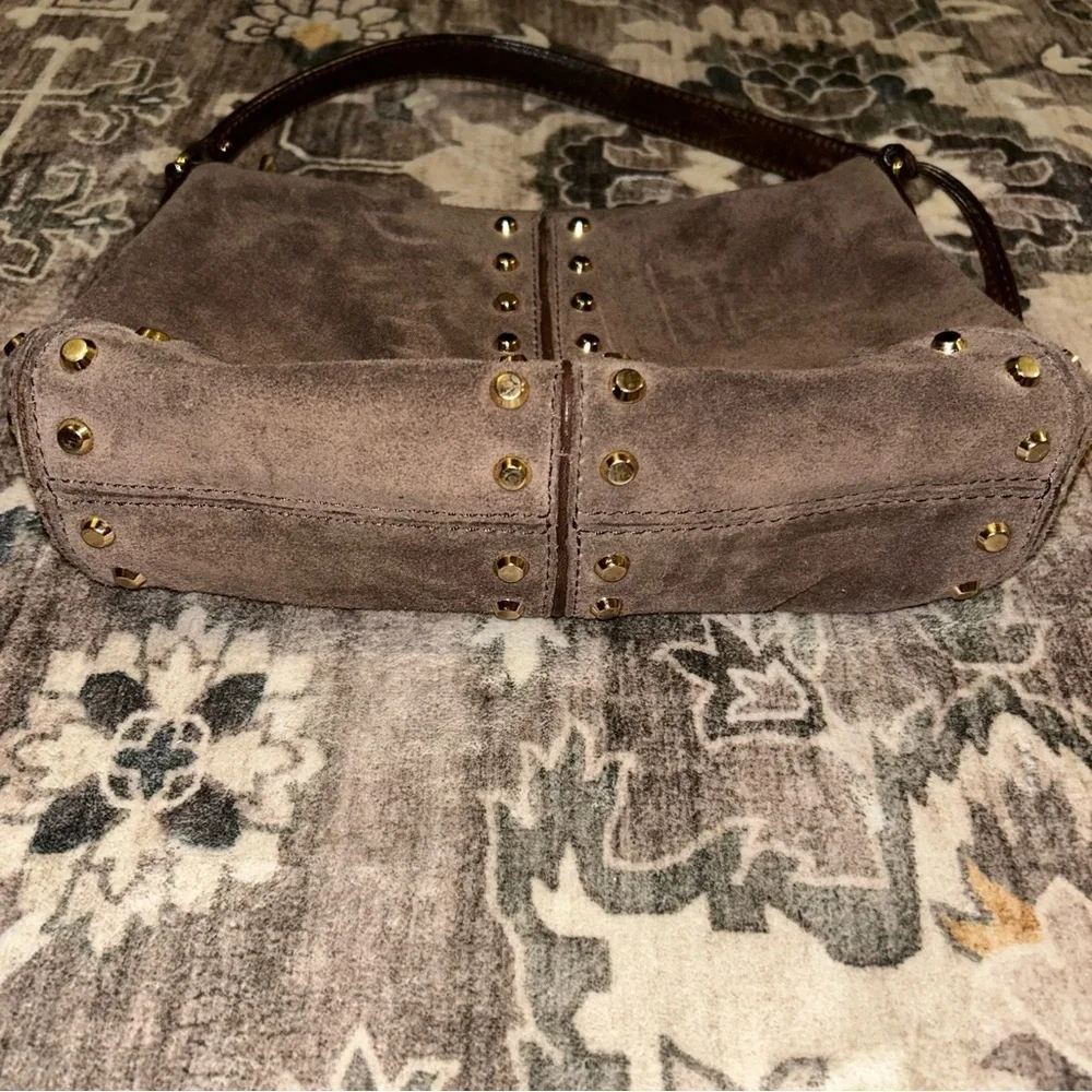 Michael Kors VTG y2k Taupe Suede Shoulder Bag with Gold Accents